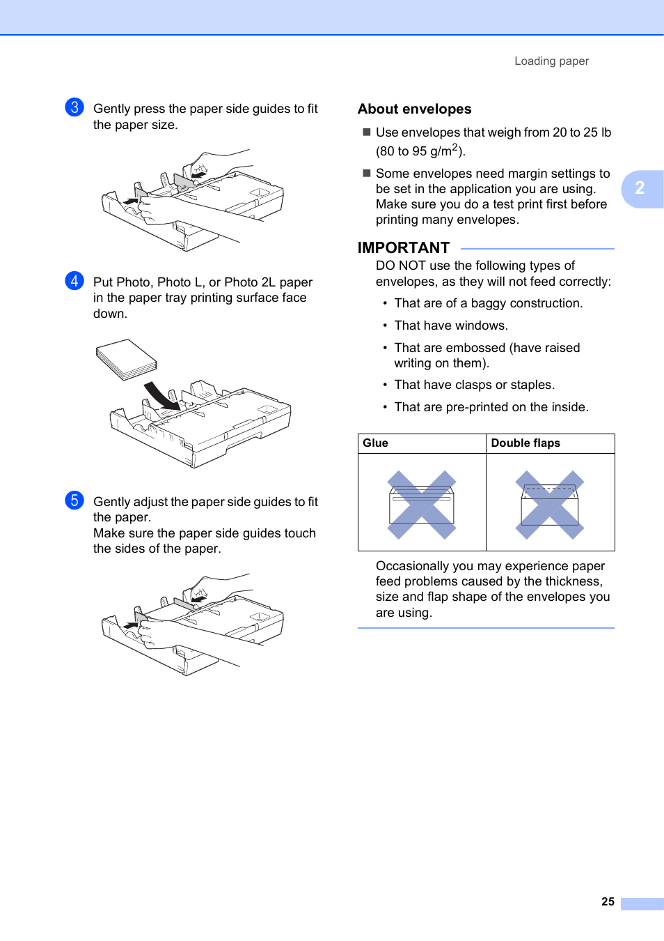 About envelopes, Important | Brother MFC-J6720DW User Manual | Page 39 / 219