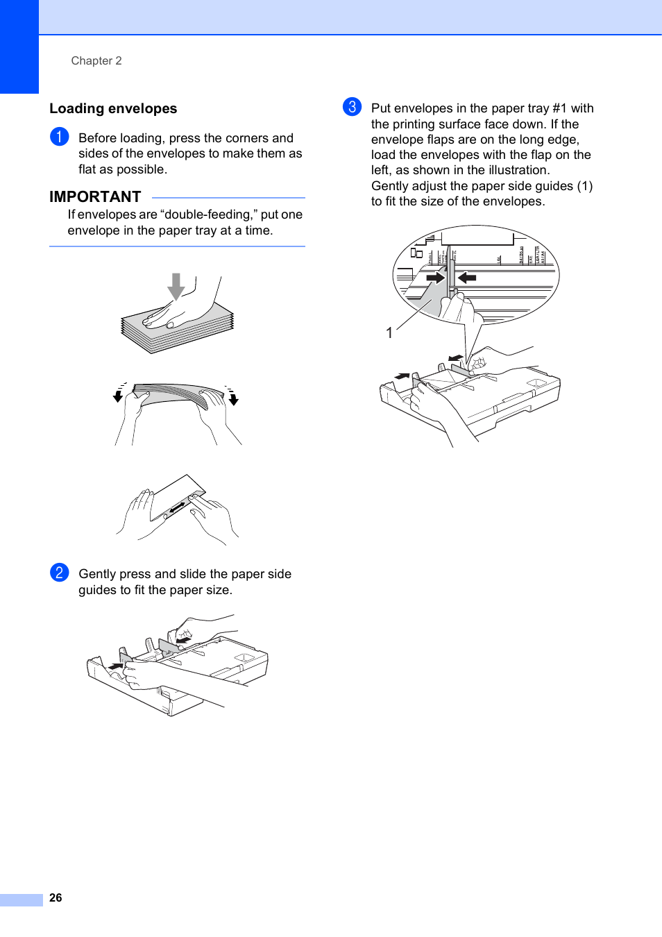 Loading envelopes, Important | Brother MFC-J6720DW User Manual | Page 40 / 219