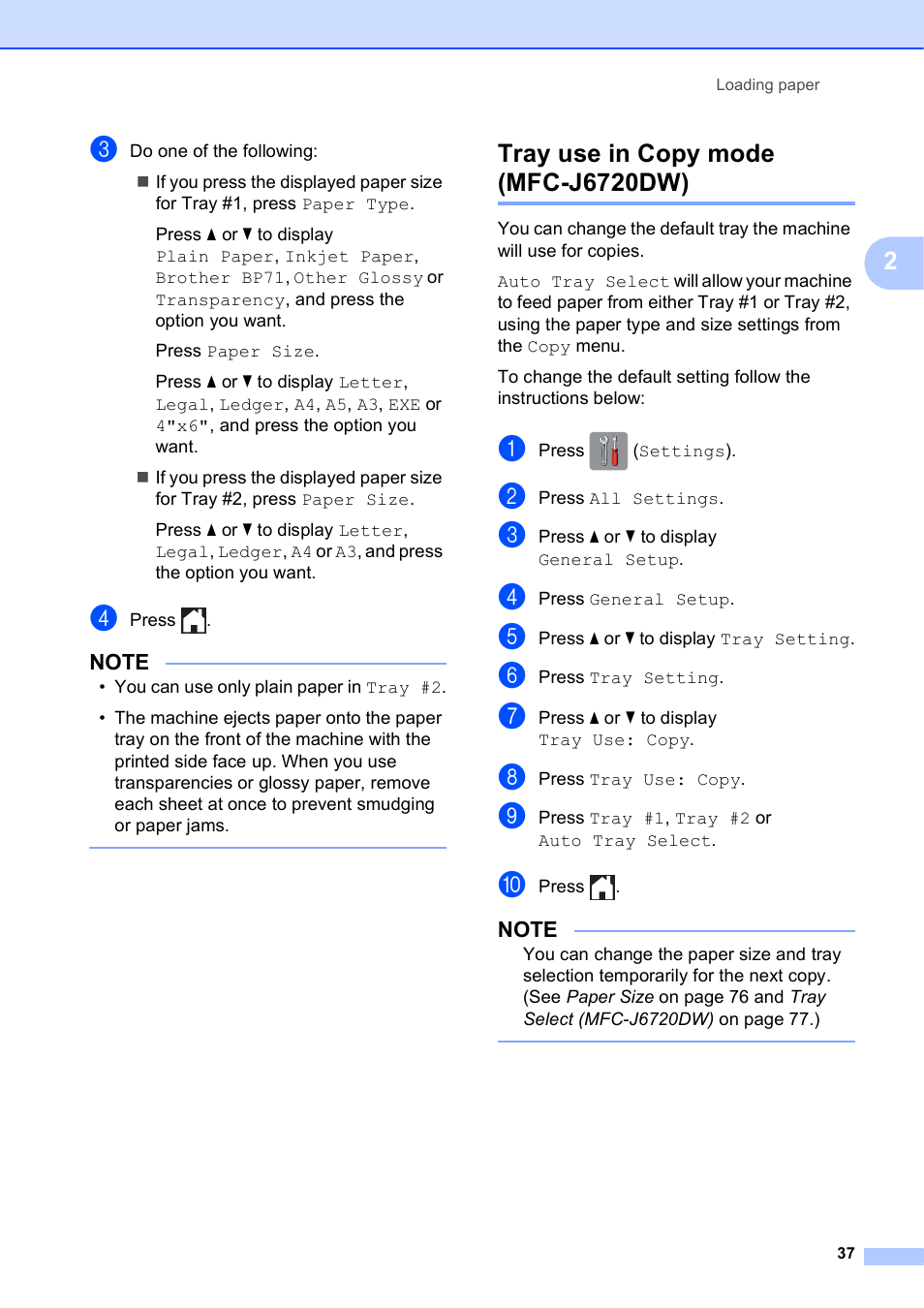 Tray use in copy mode (mfc-j6720dw) | Brother MFC-J6720DW User Manual | Page 51 / 219