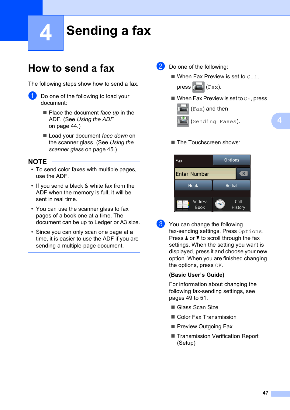 4 sending a fax, How to send a fax, Sending a fax | Brother MFC-J6720DW User Manual | Page 61 / 219