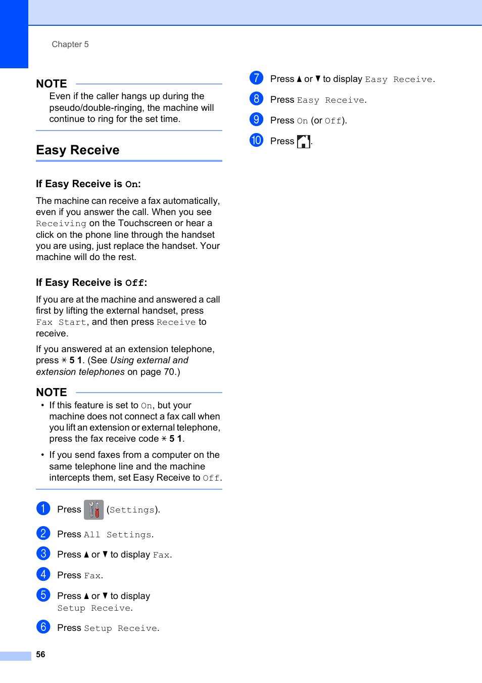 Easy receive, If easy receive is on, If easy receive is off | Brother MFC-J6720DW User Manual | Page 70 / 219