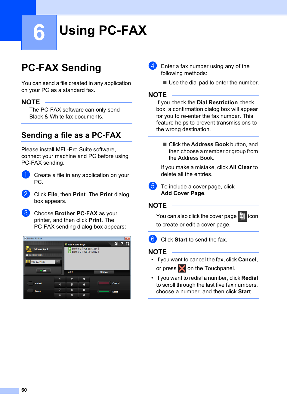 6 using pc-fax, Pc-fax sending, Sending a file as a pc-fax | Using pc-fax | Brother MFC-J6720DW User Manual | Page 74 / 219