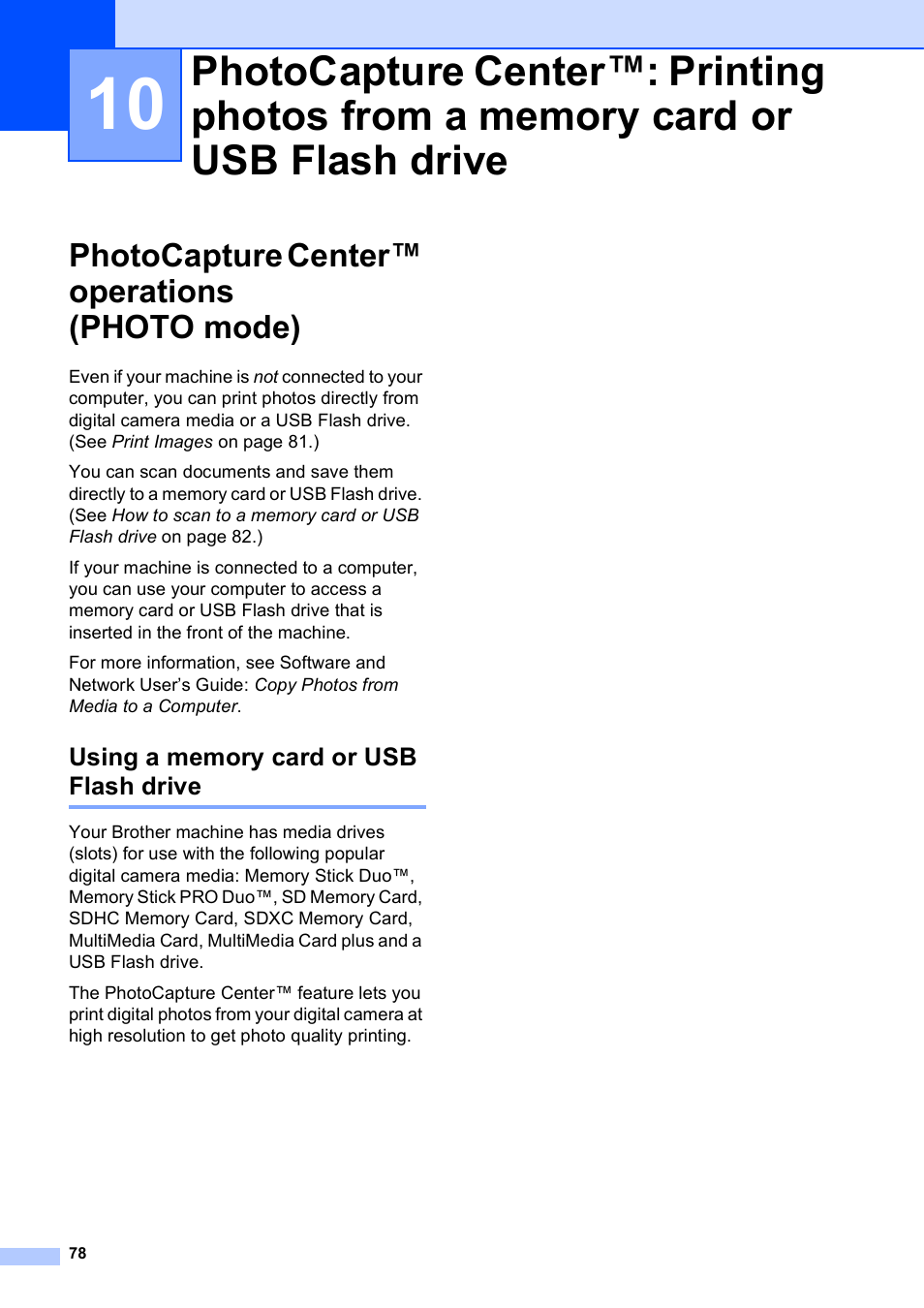 Photocapture center™ operations (photo mode), Using a memory card or usb flash drive | Brother MFC-J6720DW User Manual | Page 92 / 219