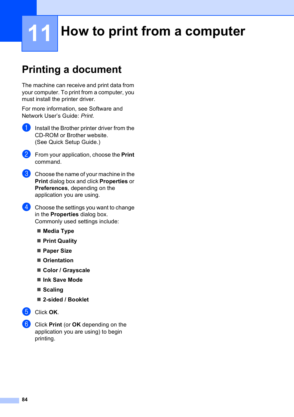 11 how to print from a computer, Printing a document, How to print from a computer | Brother MFC-J6720DW User Manual | Page 98 / 219