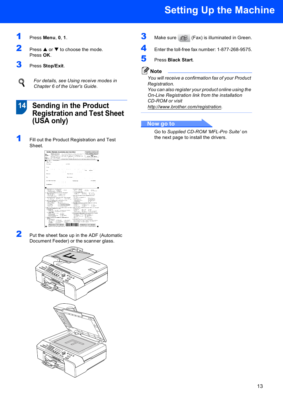 Setting up the machine | Brother MFC-5860CN User Manual | Page 15 / 34