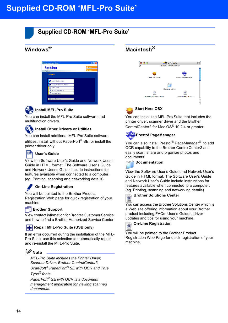 Step 2 installing the driver & software, Supplied cd-rom ‘mfl-pro suite, Windows | Macintosh | Brother MFC-5860CN User Manual | Page 16 / 34