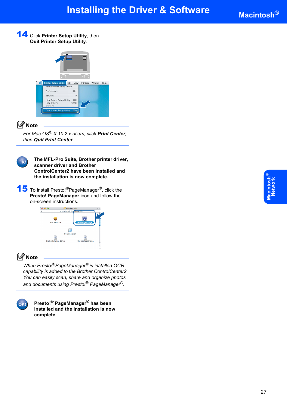 Installing the driver & software, Macintosh | Brother MFC-5860CN User Manual | Page 29 / 34