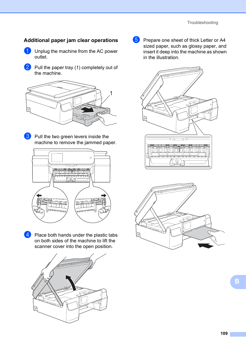 Additional paper jam clear operations | Brother MFC-J650DW User Manual | Page 123 / 203