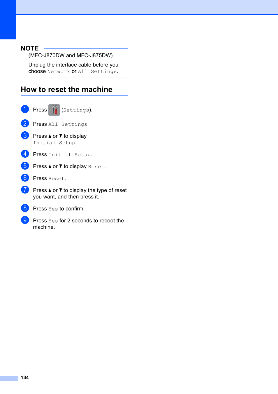 How to reset the machine | Brother MFC-J650DW User Manual | Page 148 / 203