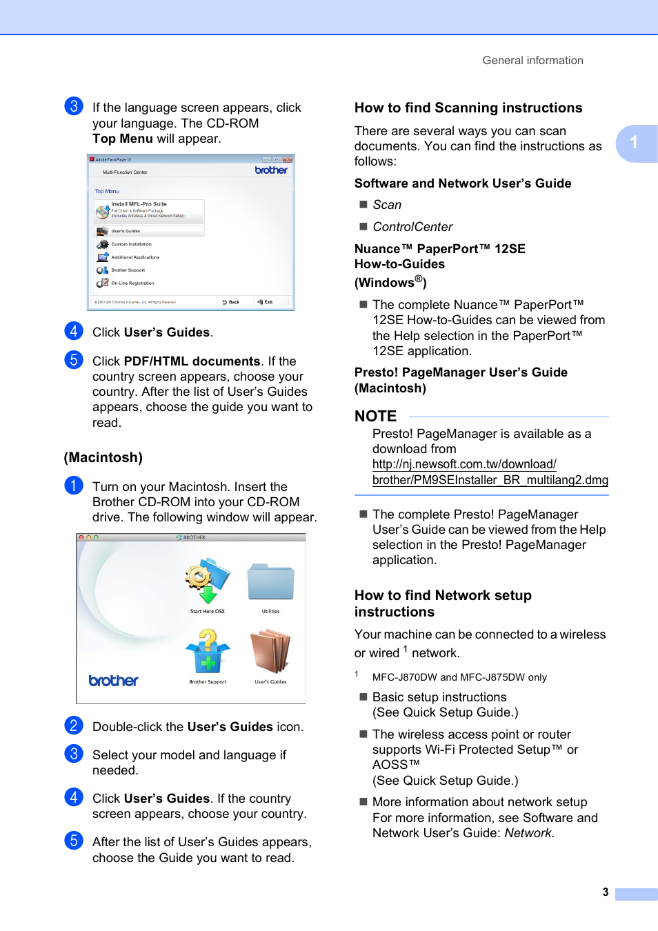 Macintosh), How to find scanning instructions, How to find network setup instructions | Brother MFC-J650DW User Manual | Page 17 / 203