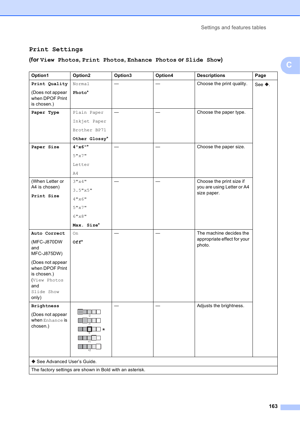 Print settings | Brother MFC-J650DW User Manual | Page 177 / 203