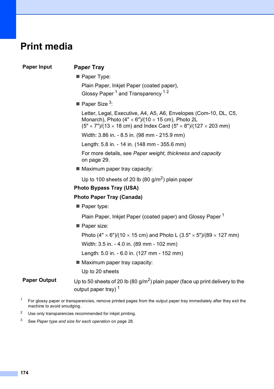 Print media | Brother MFC-J650DW User Manual | Page 188 / 203