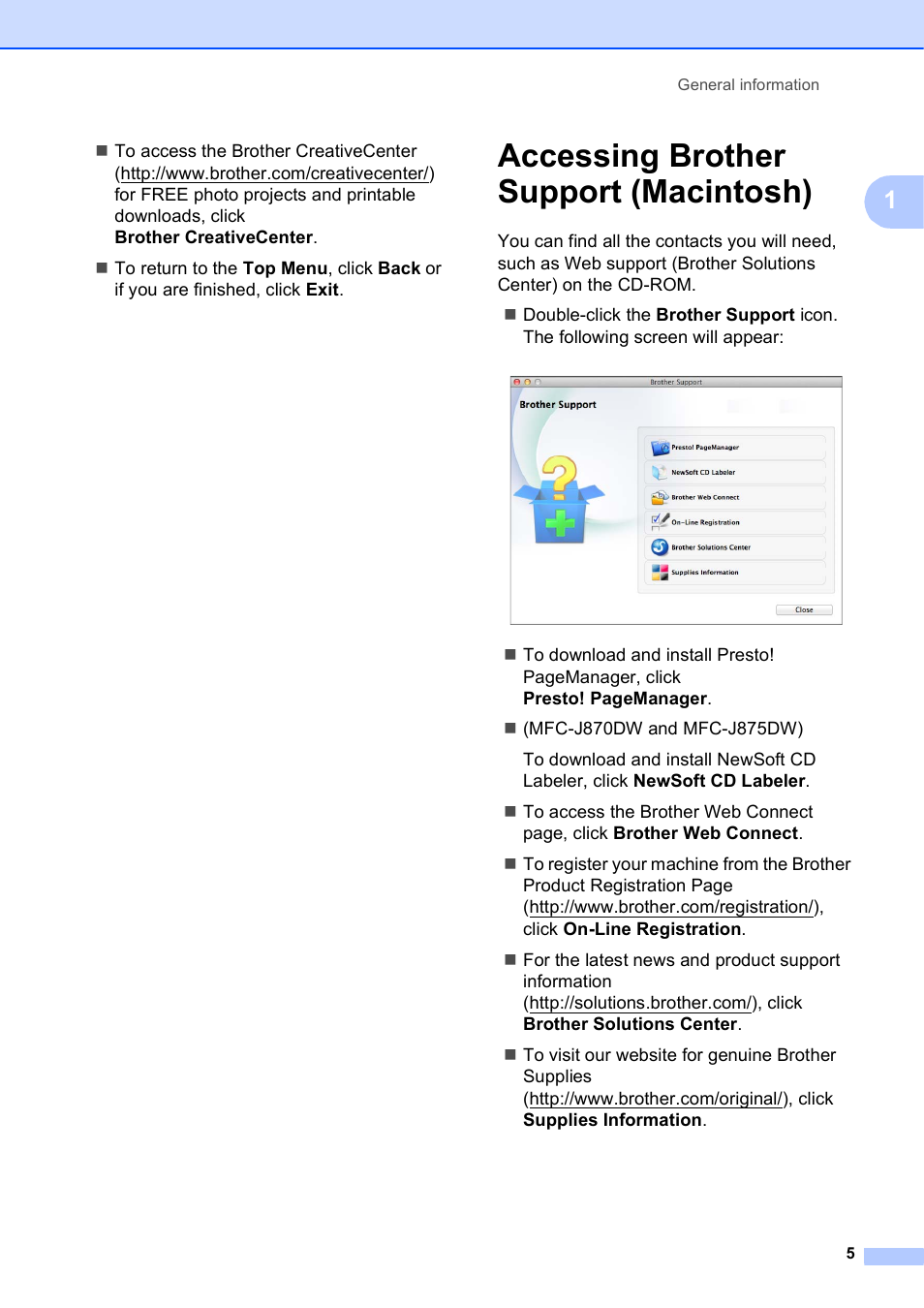 Accessing brother support (macintosh) | Brother MFC-J650DW User Manual | Page 19 / 203