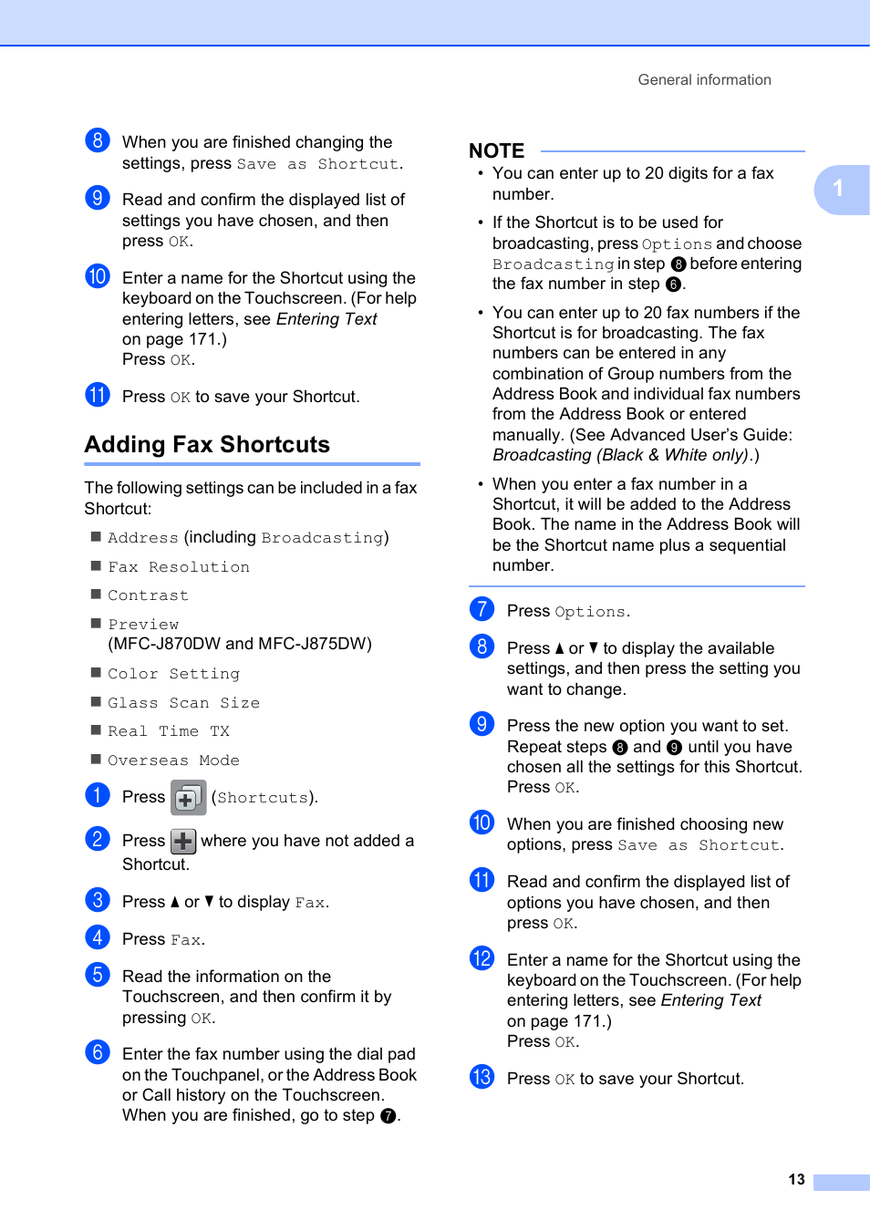Adding fax shortcuts | Brother MFC-J650DW User Manual | Page 27 / 203