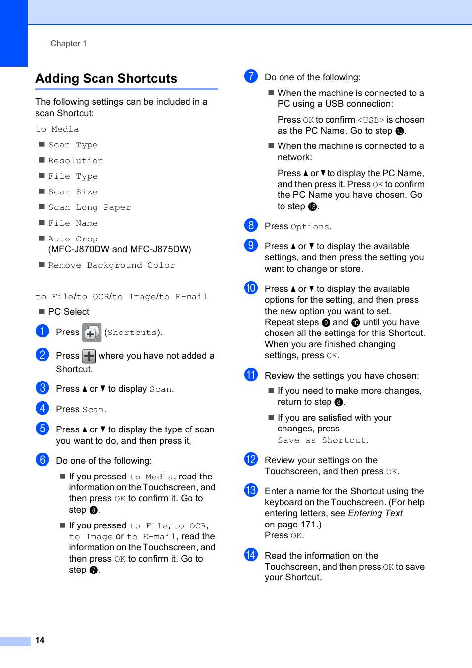 Adding scan shortcuts | Brother MFC-J650DW User Manual | Page 28 / 203