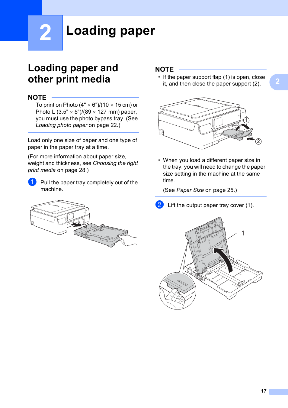 2 loading paper, Loading paper and other print media, Loading paper | Brother MFC-J650DW User Manual | Page 31 / 203