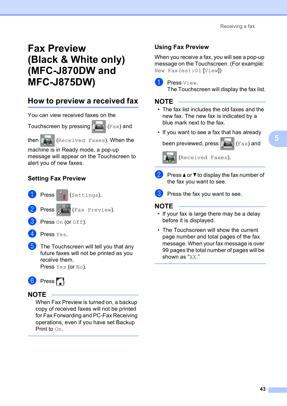 How to preview a received fax, Setting fax preview, Using fax preview | Brother MFC-J650DW User Manual | Page 57 / 203