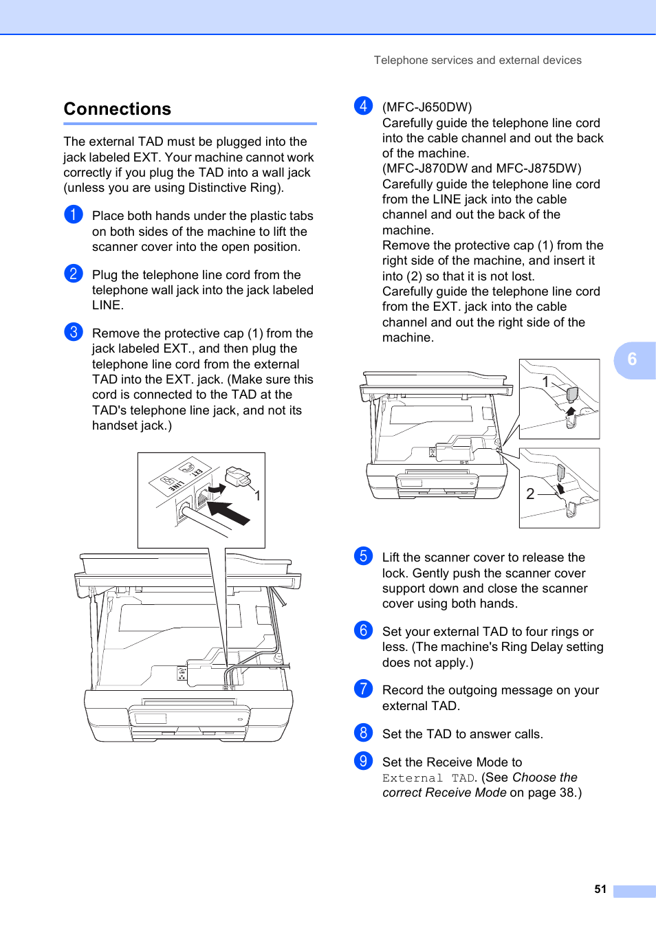 Connections, 6connections | Brother MFC-J650DW User Manual | Page 65 / 203