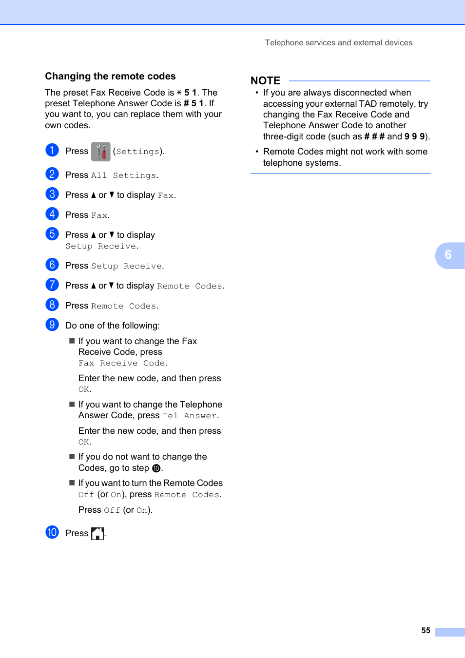 Changing the remote codes | Brother MFC-J650DW User Manual | Page 69 / 203