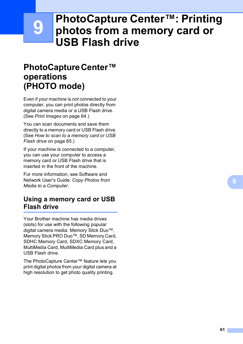 Photocapture center™ operations (photo mode), Using a memory card or usb flash drive | Brother MFC-J650DW User Manual | Page 75 / 203