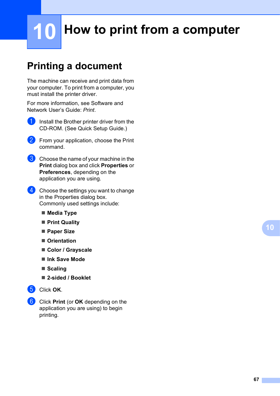 10 how to print from a computer, Printing a document, How to print from a computer | Brother MFC-J650DW User Manual | Page 81 / 203