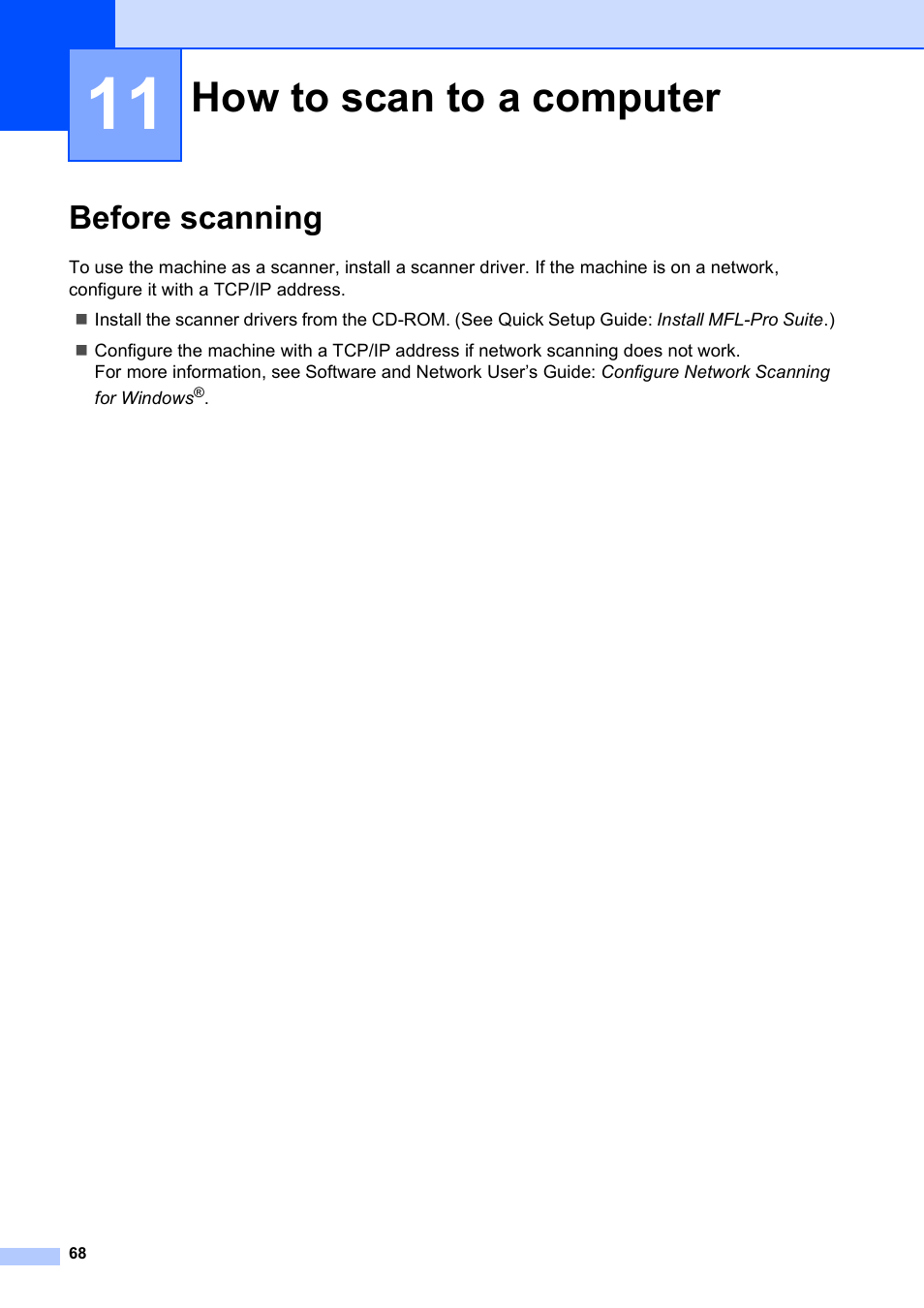 11 how to scan to a computer, Before scanning, How to scan to a computer | Brother MFC-J650DW User Manual | Page 82 / 203