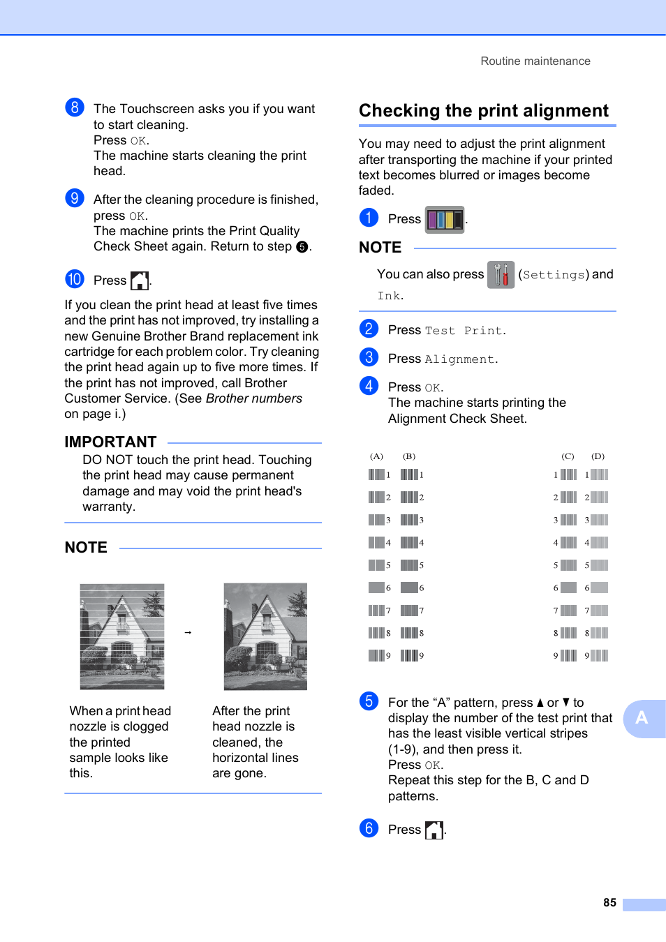 Checking the print alignment, Important | Brother MFC-J650DW User Manual | Page 99 / 203