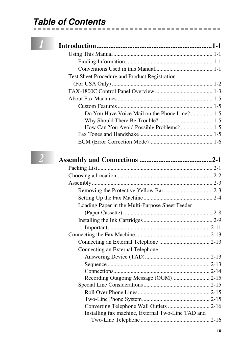 Brother FAX-1800C User Manual | Page 11 / 144