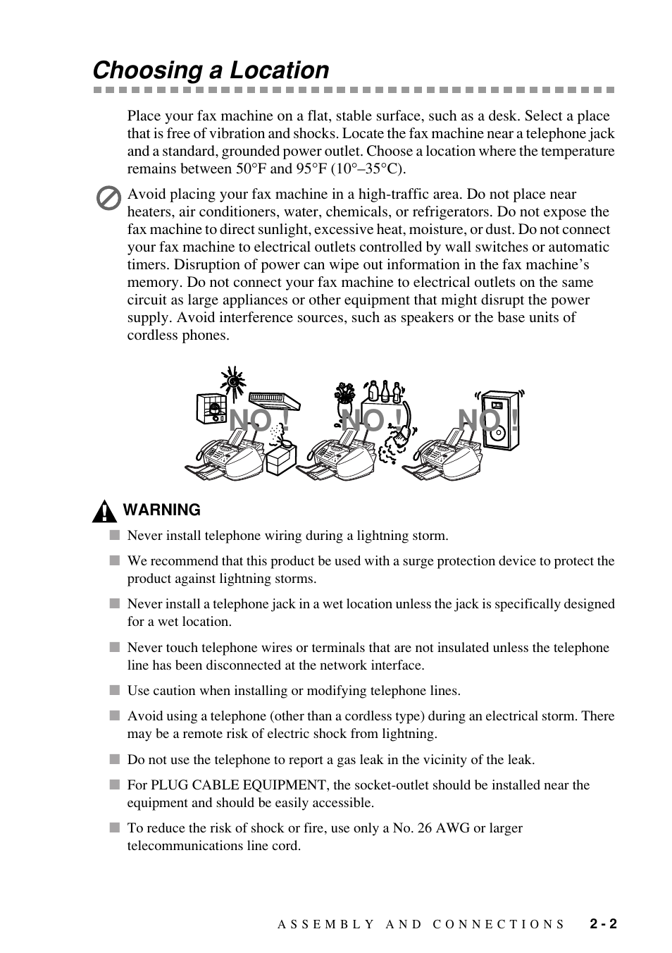 Choosing a location, Choosing a location -2 | Brother FAX-1800C User Manual | Page 25 / 144