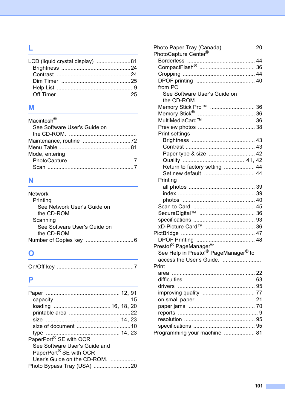 Brother DCP-330C User Manual | Page 113 / 116