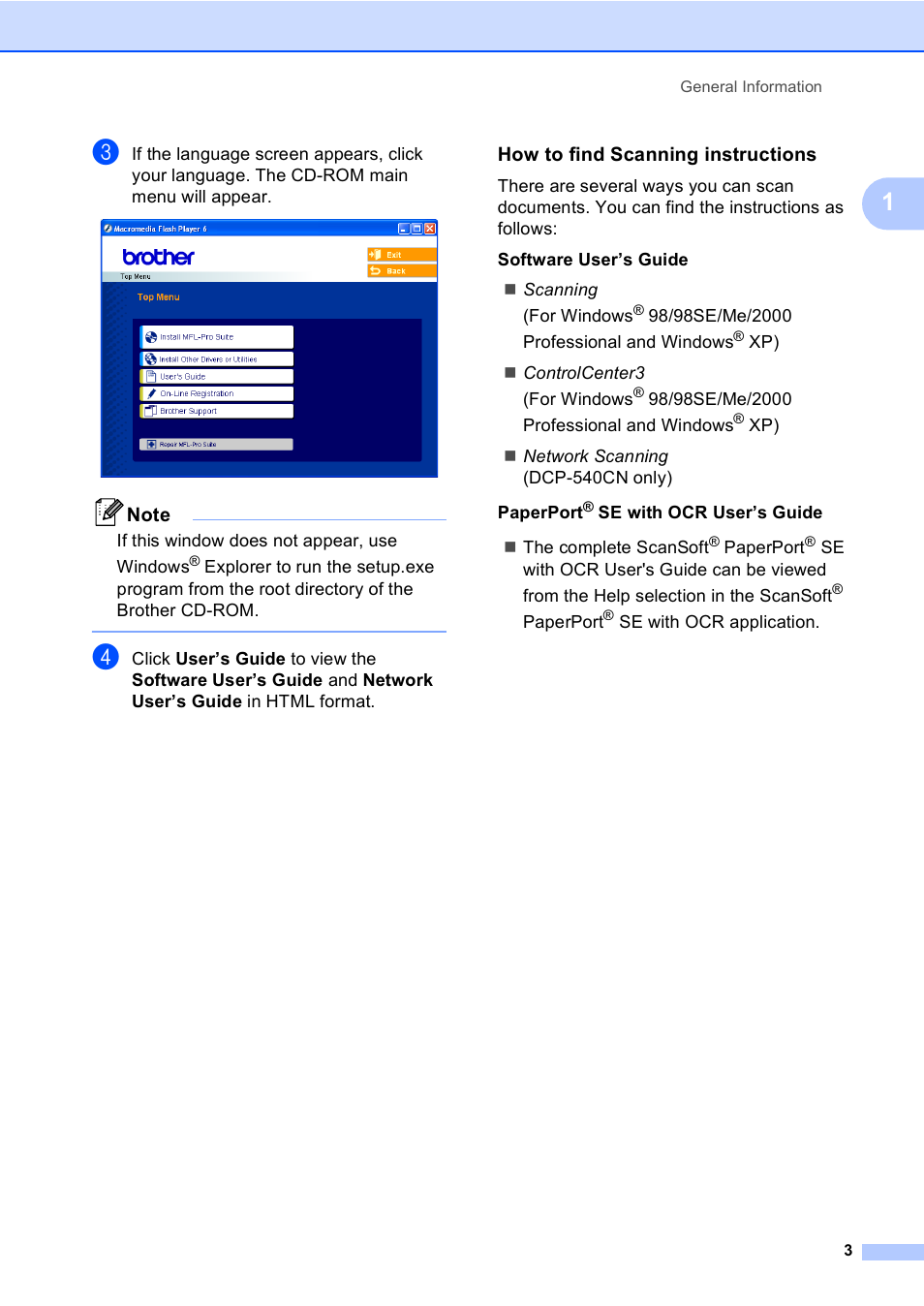 How to find scanning instructions | Brother DCP-330C User Manual | Page 15 / 116