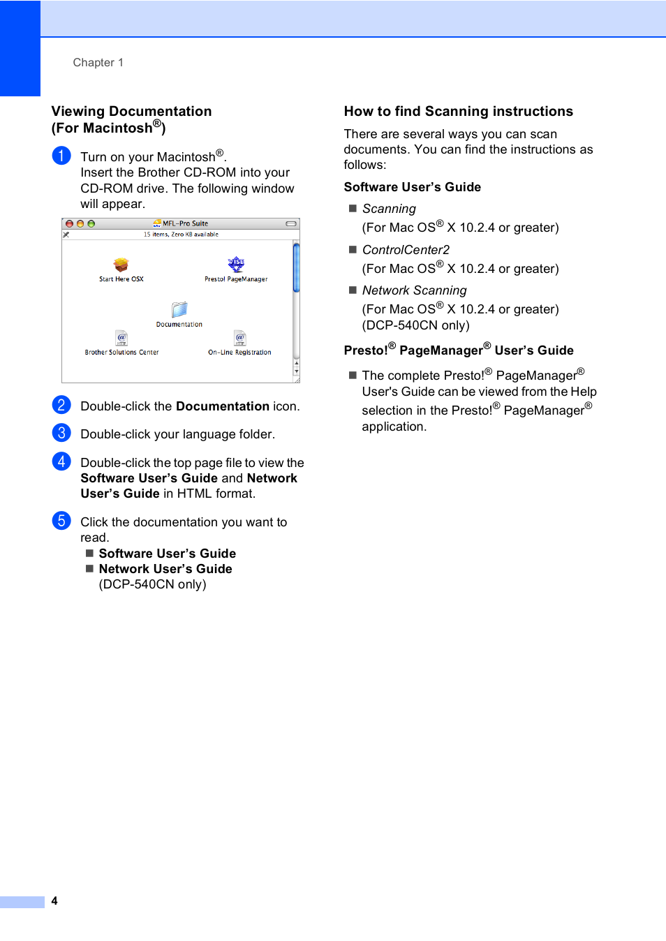 Viewing documentation (for macintosh®), How to find scanning instructions | Brother DCP-330C User Manual | Page 16 / 116