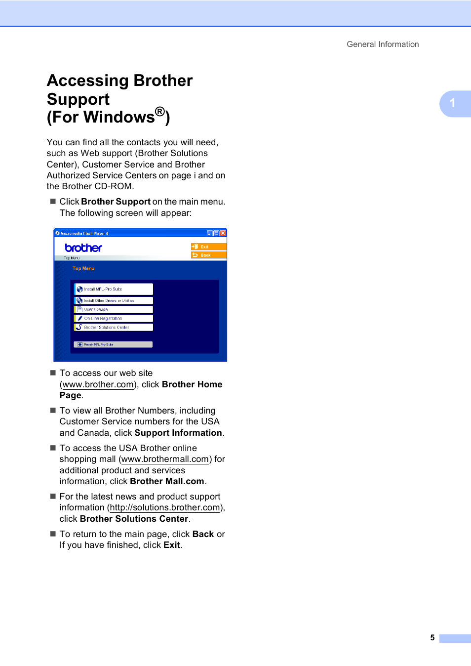 Accessing brother support (for windows®), Accessing brother support (for windows | Brother DCP-330C User Manual | Page 17 / 116
