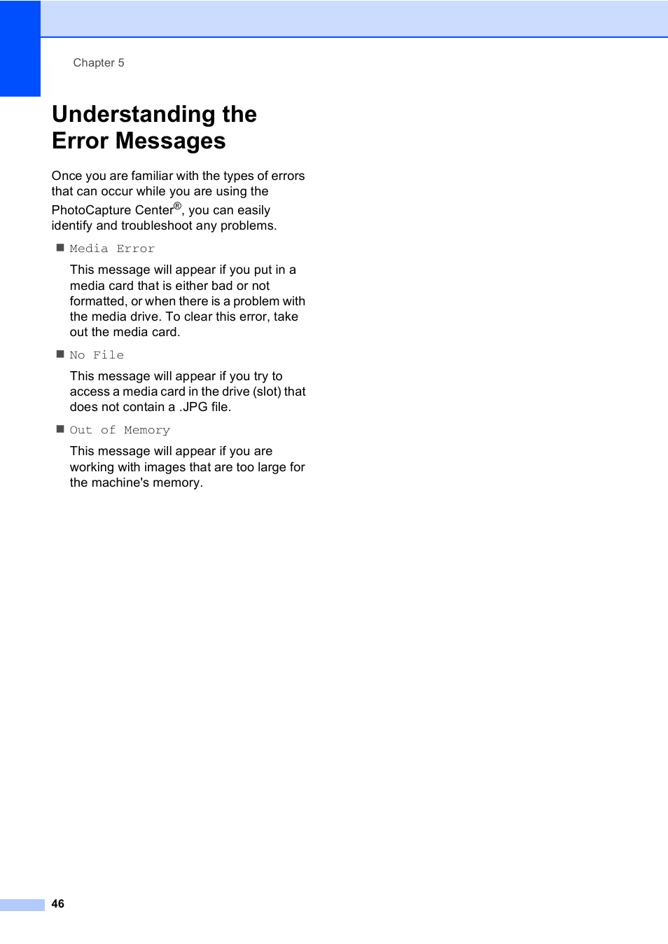 Understanding the error messages | Brother DCP-330C User Manual | Page 58 / 116