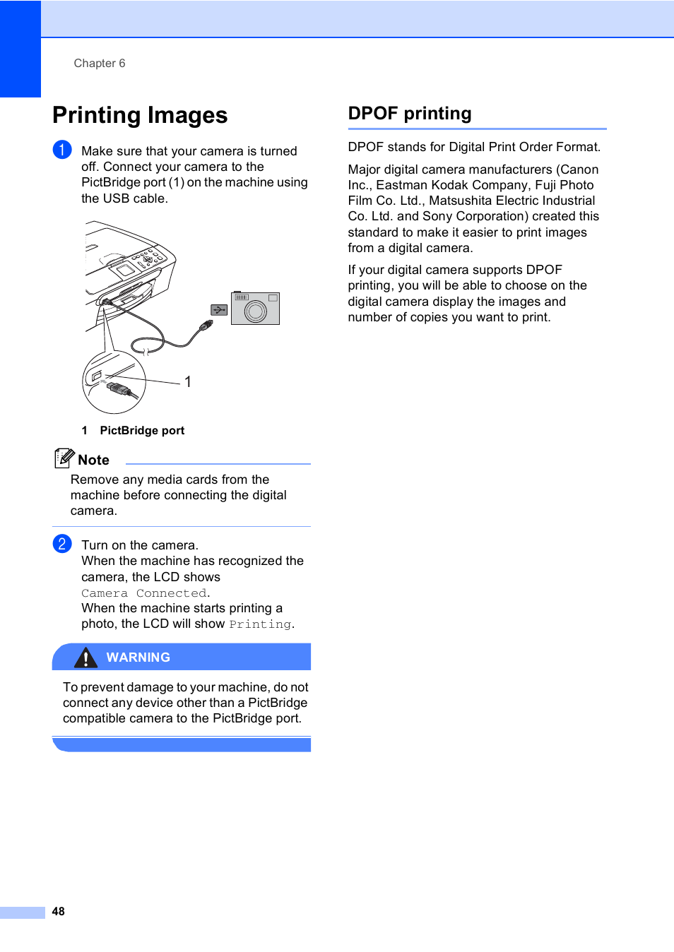 Printing images, Dpof printing | Brother DCP-330C User Manual | Page 60 / 116
