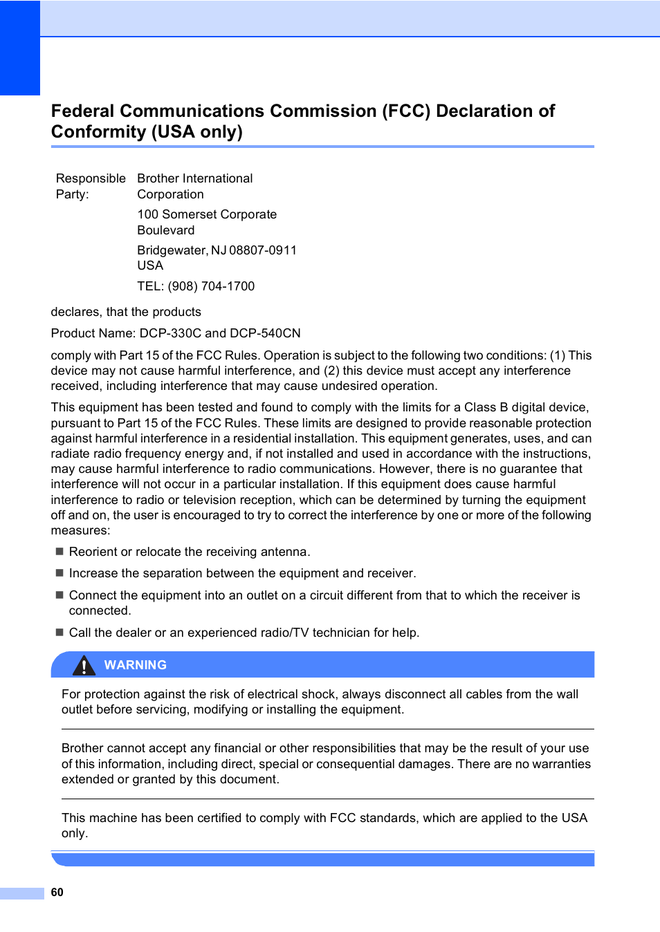 Usa only) | Brother DCP-330C User Manual | Page 72 / 116