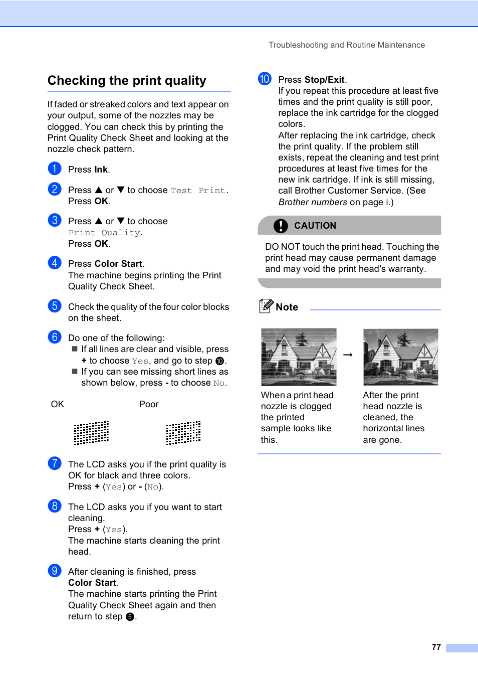 Checking the print quality | Brother DCP-330C User Manual | Page 89 / 116