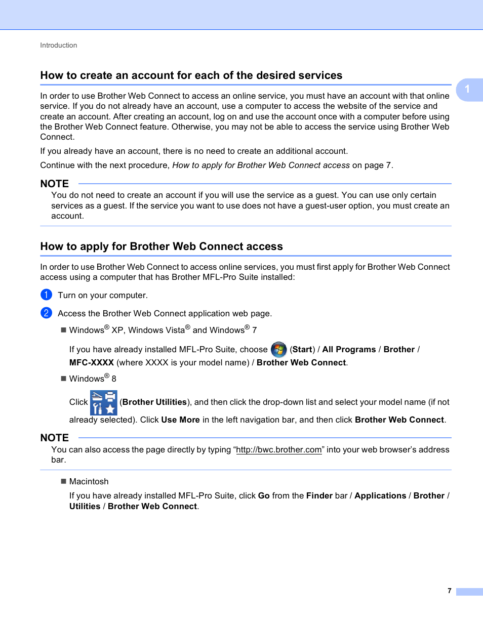 How to apply for brother web connect access | Brother MFC-J6520DW User Manual | Page 11 / 56