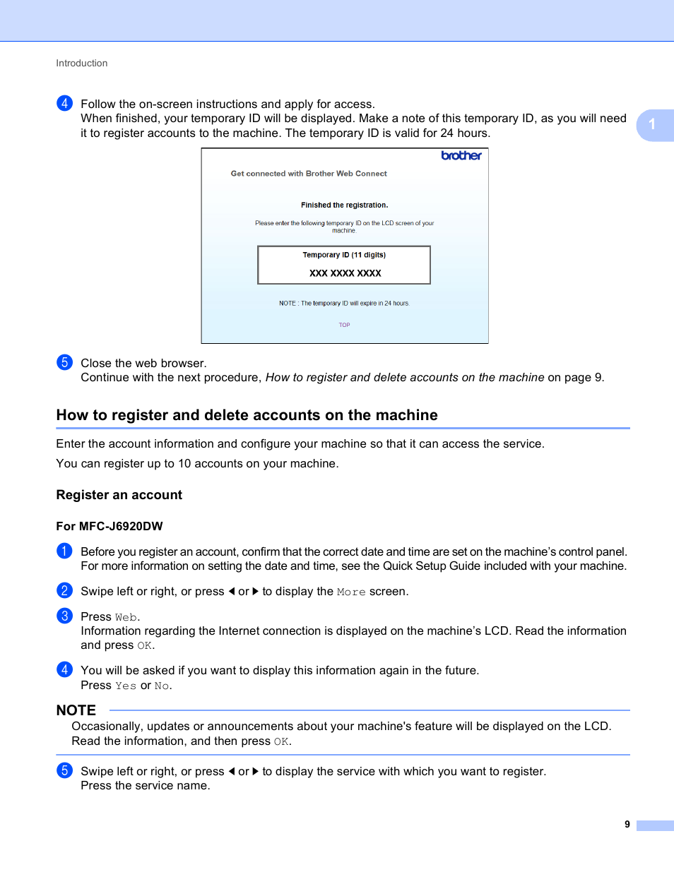 How to register and delete accounts on the machine, Register an account | Brother MFC-J6520DW User Manual | Page 13 / 56