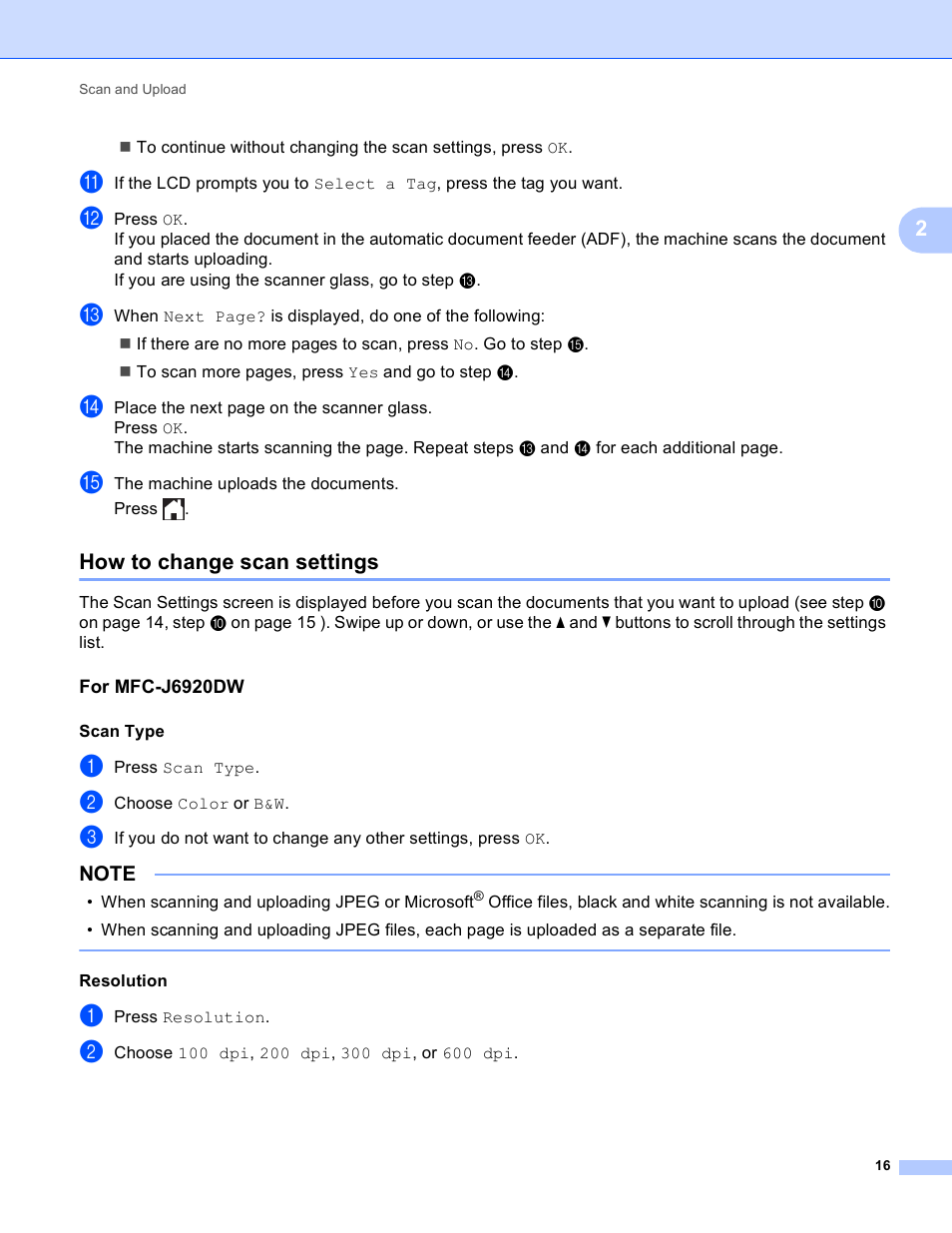 How to change scan settings, For mfc-j6920dw | Brother MFC-J6520DW User Manual | Page 20 / 56