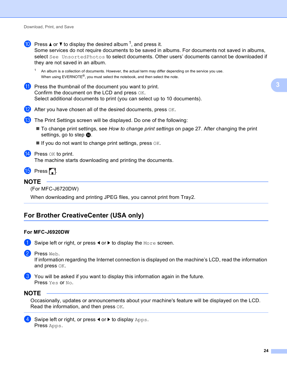 For brother creativecenter (usa only) | Brother MFC-J6520DW User Manual | Page 28 / 56