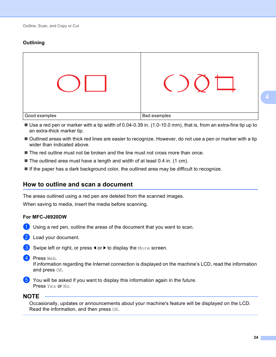 How to outline and scan a document | Brother MFC-J6520DW User Manual | Page 38 / 56