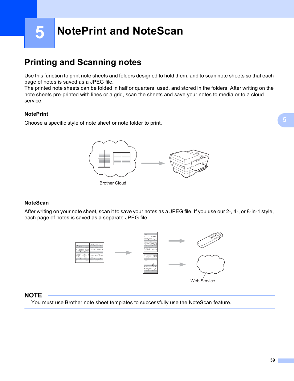 5 noteprint and notescan, Printing and scanning notes, Noteprint and notescan | Brother MFC-J6520DW User Manual | Page 43 / 56