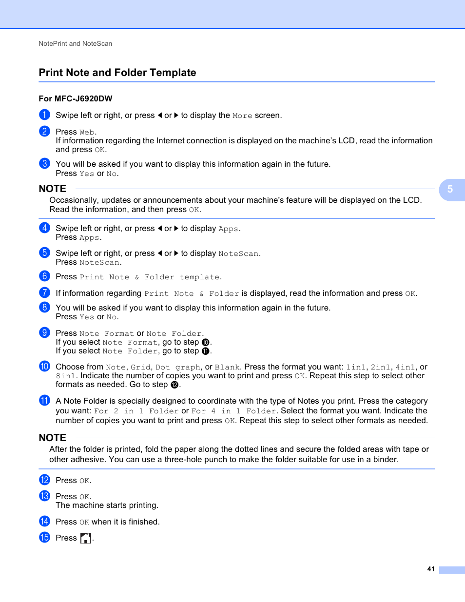 Print note and folder template | Brother MFC-J6520DW User Manual | Page 45 / 56