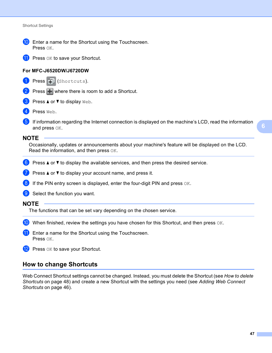 How to change shortcuts | Brother MFC-J6520DW User Manual | Page 51 / 56