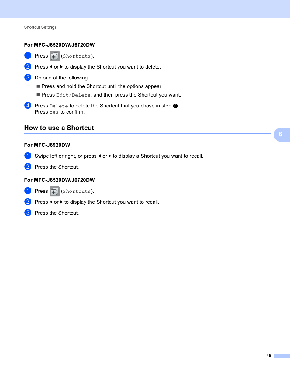 How to use a shortcut | Brother MFC-J6520DW User Manual | Page 53 / 56