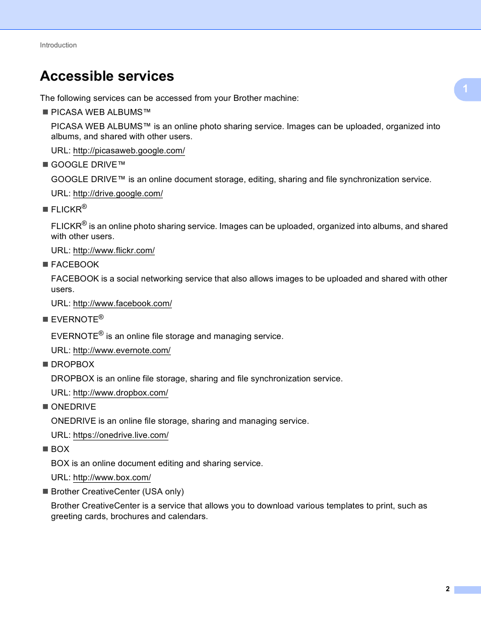 Accessible services | Brother MFC-J6520DW User Manual | Page 6 / 56