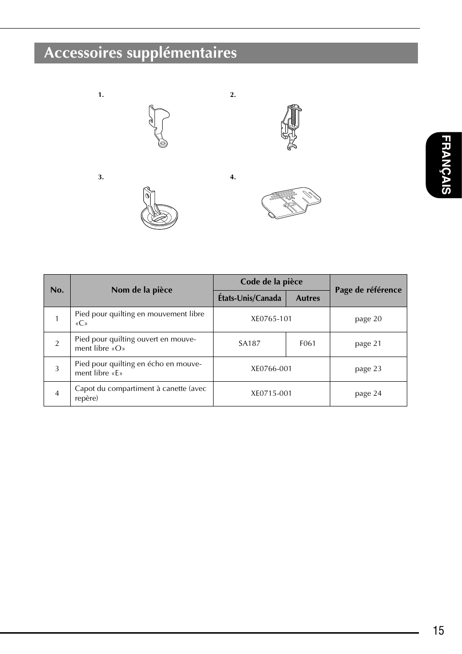 Accessoires supplémentaires, 15 f ranç ais | Brother Innov-is 2800D User Manual | Page 17 / 40