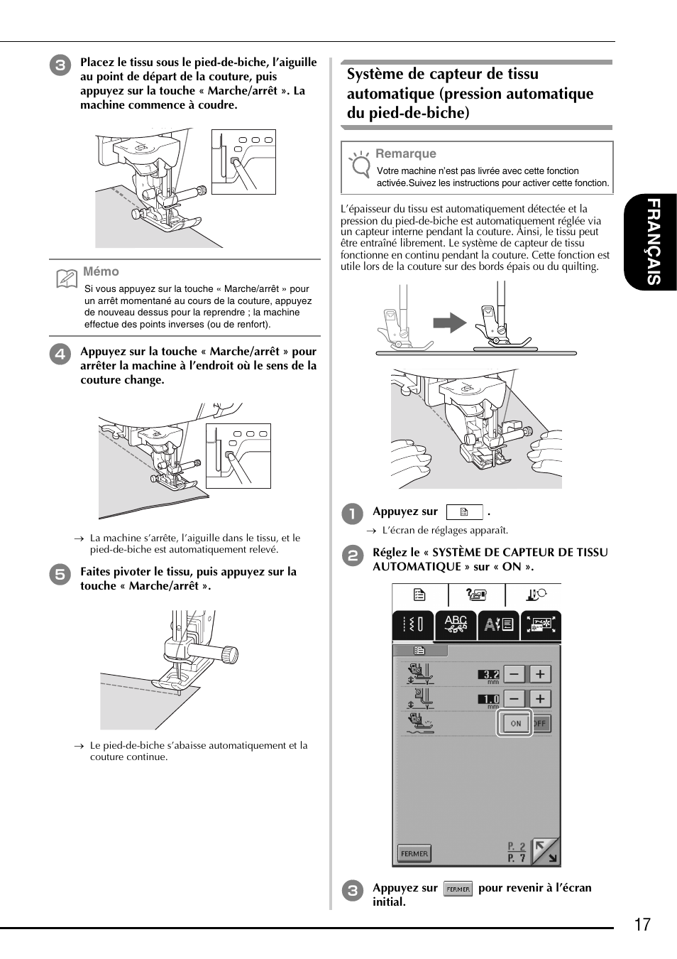 17 f ranç ais | Brother Innov-is 2800D User Manual | Page 19 / 40