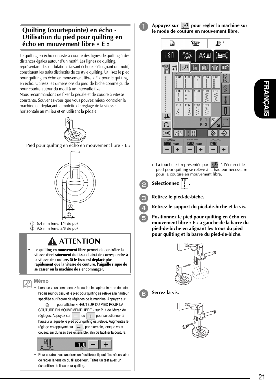 Attention, 21 f ranç ais | Brother Innov-is 2800D User Manual | Page 23 / 40